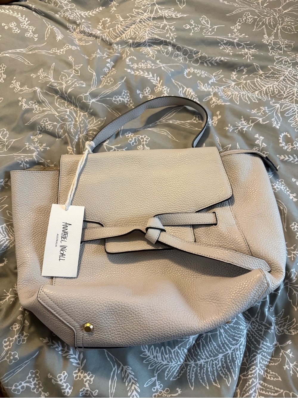 Annabel Ingall Taupe Knot-Front Leather Shoulder Bag